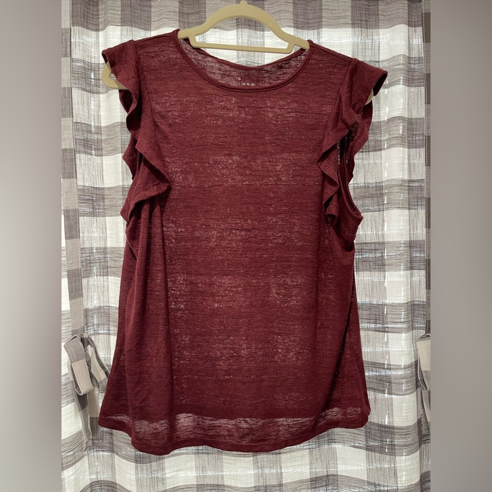 a new day Maroon Ruffle Sleeve Blouse